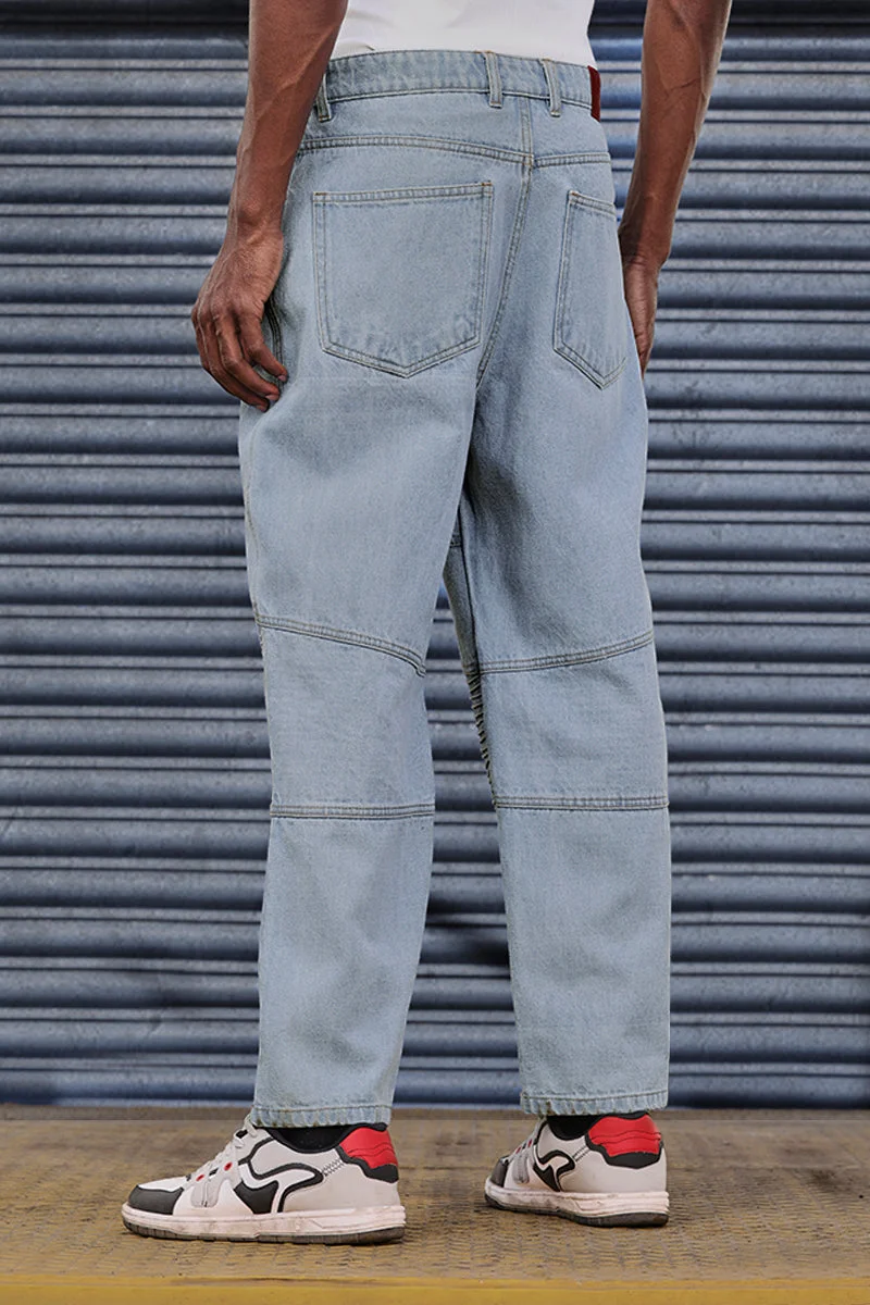 SNITCH Blue GRIND Knee Patch Baggy Biker Jeans for Men | Best Price UAE